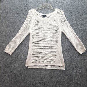 Willi Smith Womens Cream Open-Knit Pullover Sweater Size Medium boho beachy